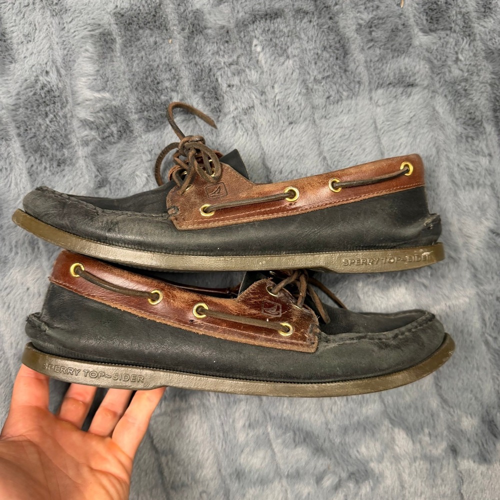 Sperry Top-Sider Authentic Original Mens 10M Black Brown Leather Boat Shoes